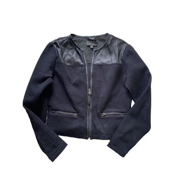 Mackage Blazer Jacket Black Large Zip Up Perforated Lamb Leather Trim